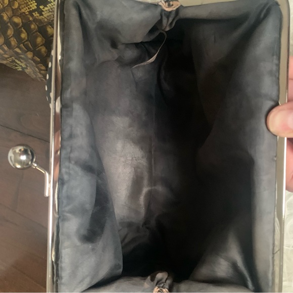 sweet black polka dot clutch bag with sequin cherries design, kiss clock close - Picture 11 of 14